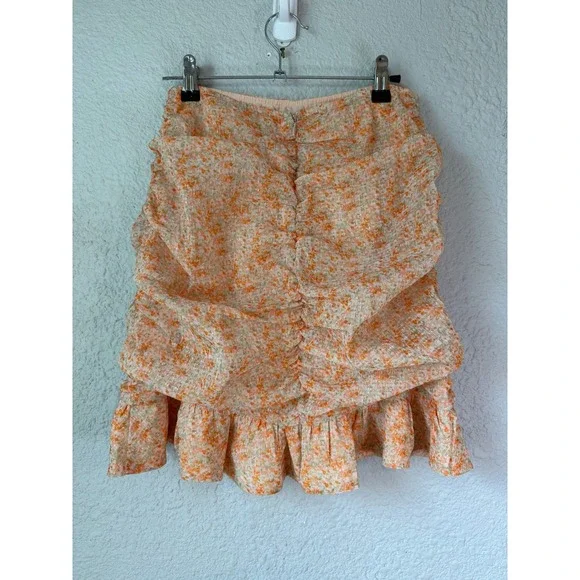 Lulus Floral Ruched Mini Skirt Ruffle Hem Coquette Cottagecore S - Picture 2 of 4